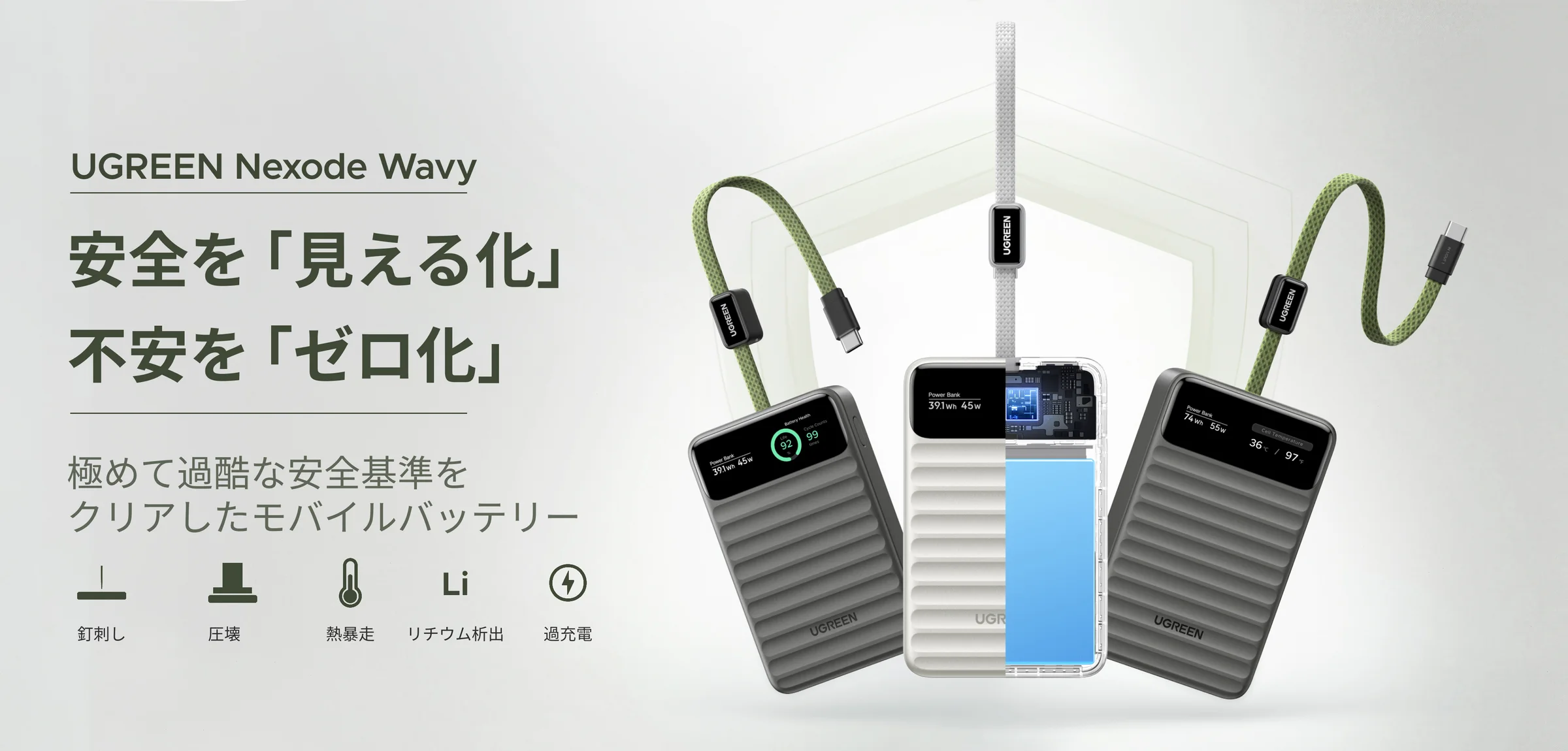 UGREENの新しいモバイルバッテリー「Nexode Wavy」シリーズの製品画像。