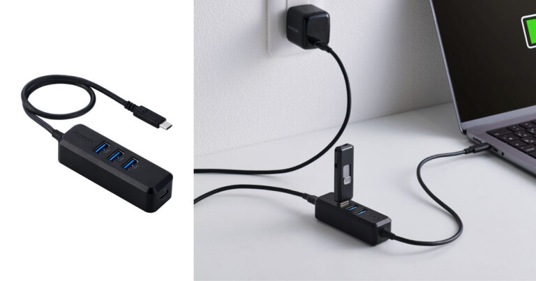 底面にマグネットを備えた、USB Type-C接続の小型USBハブの製品画像。