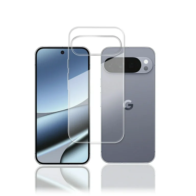Google Pixel 11 Pro XLに装着された、透明感のある極薄設計のFIRME製クリアケースの製品画像。
