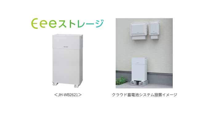 シャープが発表した、AI制御機能を搭載した新型の大容量蓄電池「JH-WB2621」の製品画像。