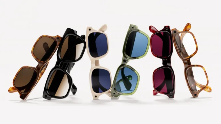 Meta Glassesの製品ラインナップを示す、さまざまなデザインのスマートグラスの画像。