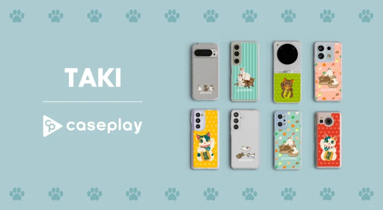 イラストレーターTAKIさんが描いた、動物や猫をモチーフにしたスマートフォンケースのデザイン画像。