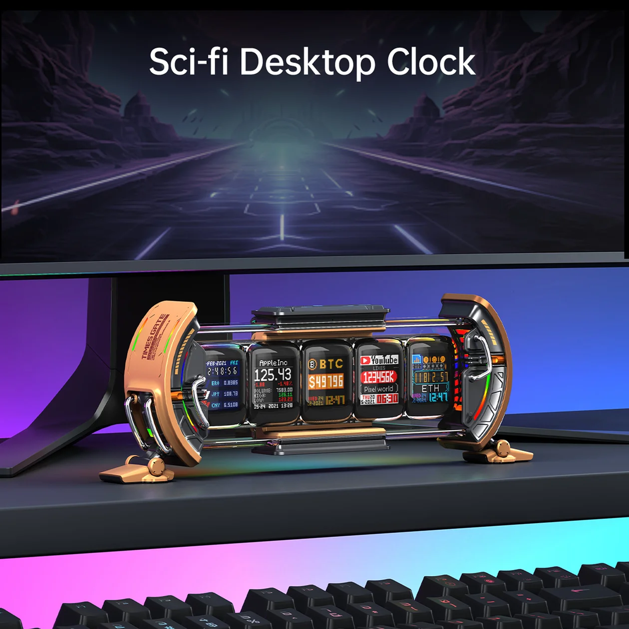 5つのフルカラーLCDスクリーンを備えた、Divoom Times Gate IIの製品画像。