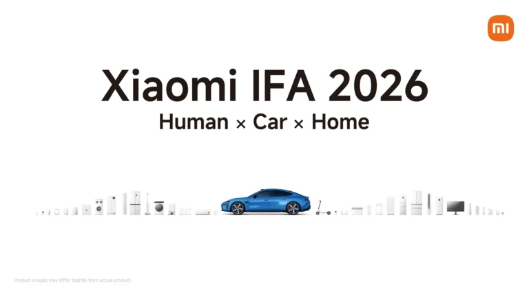 XiaomiがIFA 2026で展示する、スマートフォン、家電、自動車が連携するエコシステムのコンセプトイメージ。
