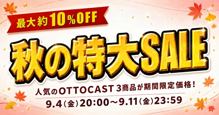 商人屋が販売するOTTOCASTブランドの車載ガジェット3製品のラインナップ。